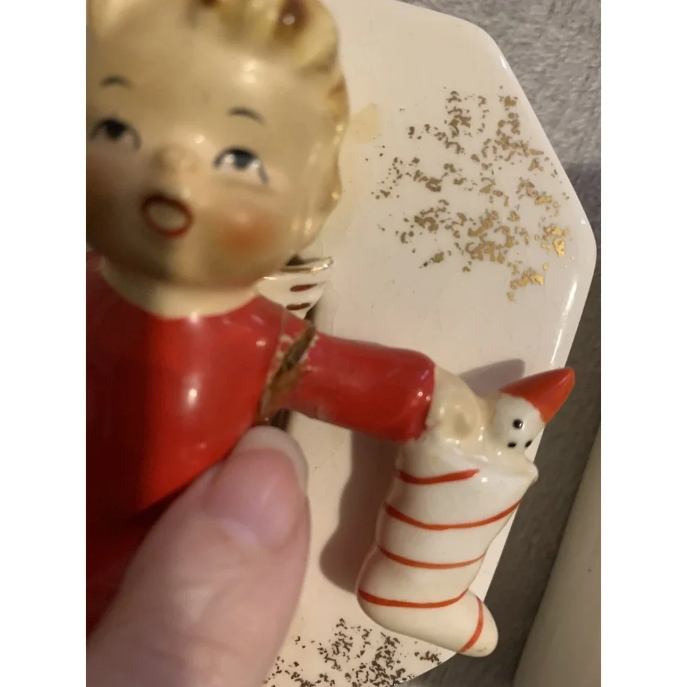 4 Napco NOEL Christmas Angel Candle Holder Wall Pocket Figurines 1956 Japan VTG